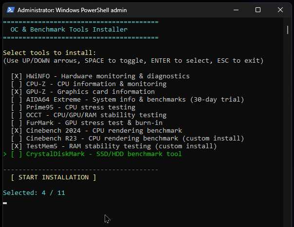 Interactive tool selection menu